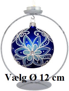 Blå juletræskugle i glas fra Polen. Ø 10 cm